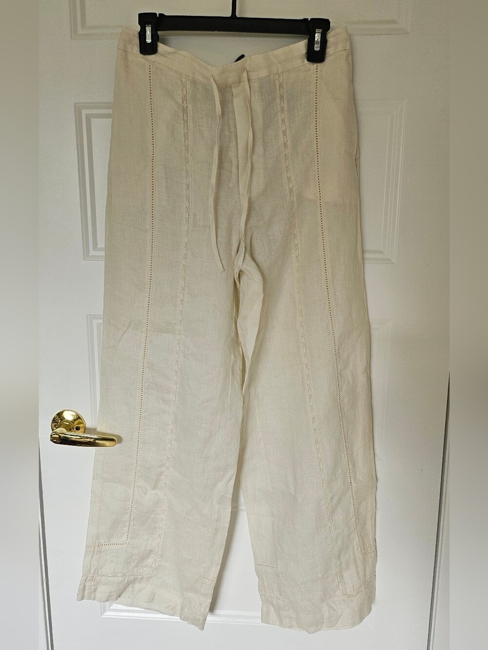 Zara Cream Linen Drawstring Wide-Leg Pants
